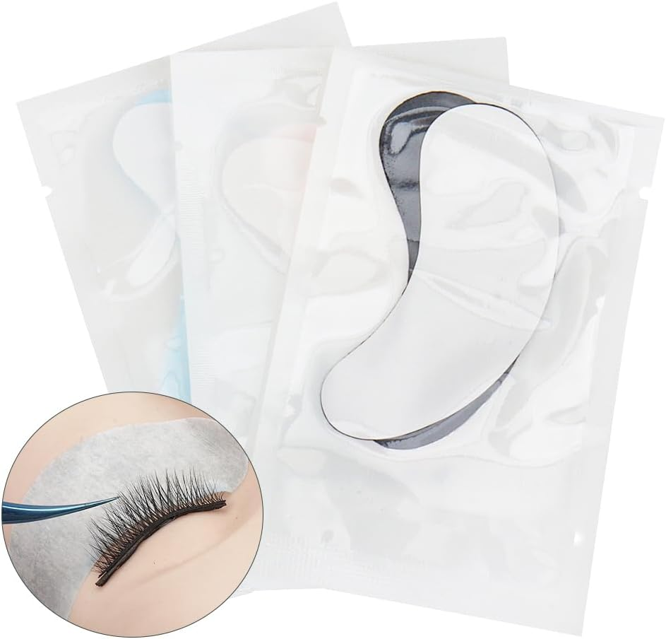 100 Pairs Hydrogel under Eye Gel Patches Lint Free Eye Lash Pads Eyelash Extension Tool Mask Eyepads, Transparent/Black - Transparent-Black image number 5