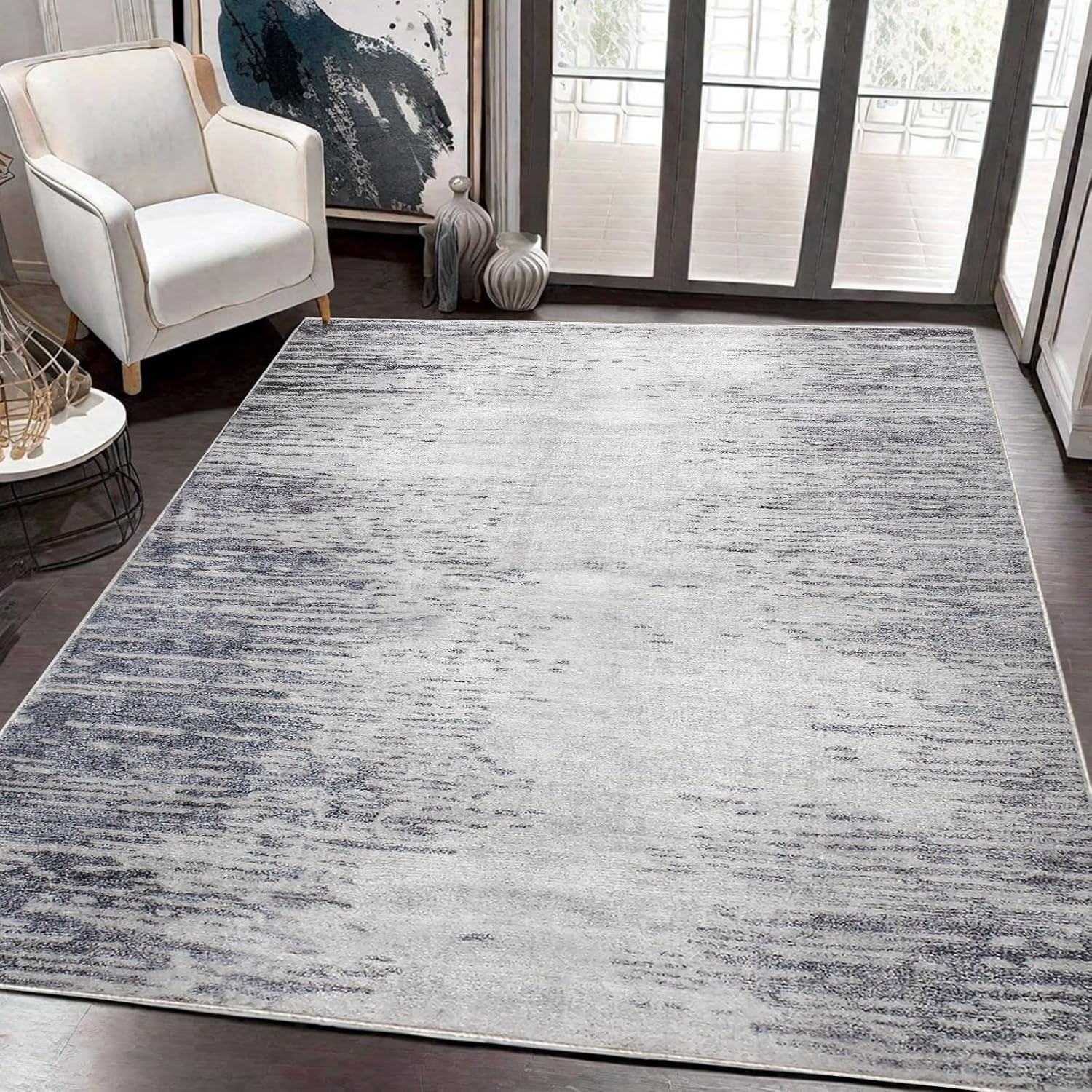 Tinyboy-Hbq Area Rugs Abstract Rug Modern Soft Living Room Carpet Large Washable Shaggy Rugs for Living Room Bedroom Dining Room Indoor Home Decor Carpet (Abstract Grey/Blue, 160 X 200 Cm) image number 3