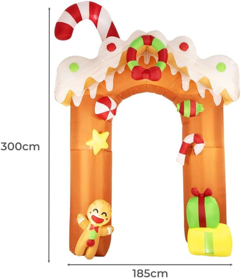 Santaco Christmas Inflatables Archway 3M Arch Door with LED Lights Self-Inflatable and Deflatable,Garden Holiday Decor Outdoor Xmas Party Decoration Multicolour 185Cm X 300Cm