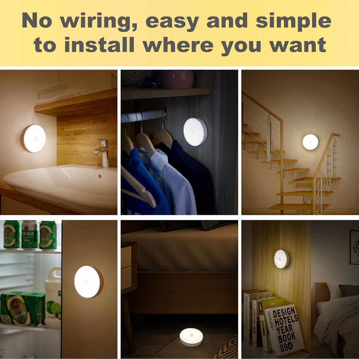 AUTENS 5 Pack Motion Sensor Night Lights,Usb Rechargeable Path Night Lighting, 8 LED Beads Motion Detect Warm Light Stick on Closet Toilet Bathroom Stair Wall Hallway Cabinet Indoor Lights. (3000K)