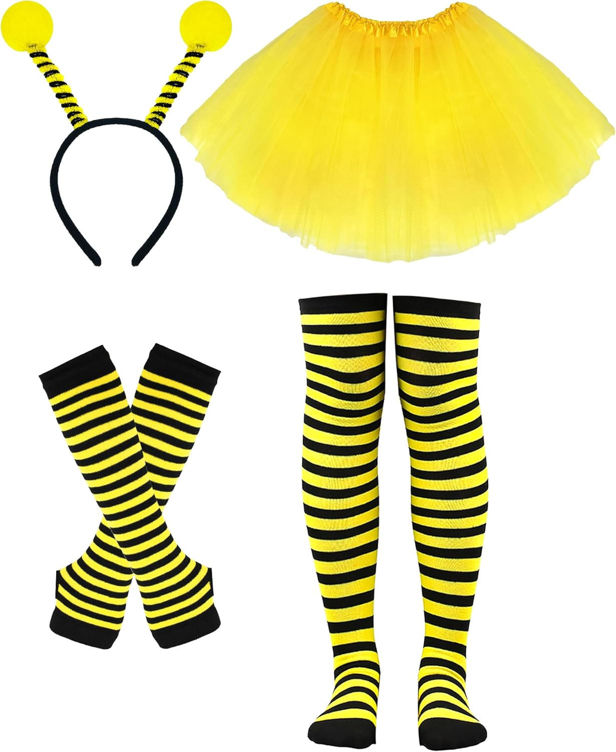 Women'S Adult Bee Costume Set - 4Pcs Honeybee Costume Accessories with Antenna Headband, Tutu Skirt, Leg Warmers, Arm Warmers & Gloves - Yellow - One Size - Halloween image number 5