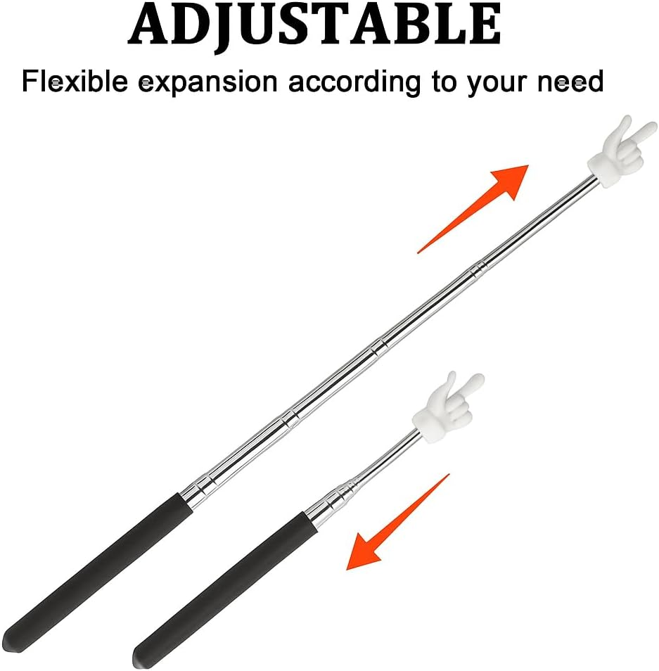 SYGELER 2-Pack Retractable Teacher Pointers - Telescopic Aluminum Whiteboard Pointers for Classroom Presentations, Kindergarten Teaching & Lectures with Safety Rubber Tip (Black)