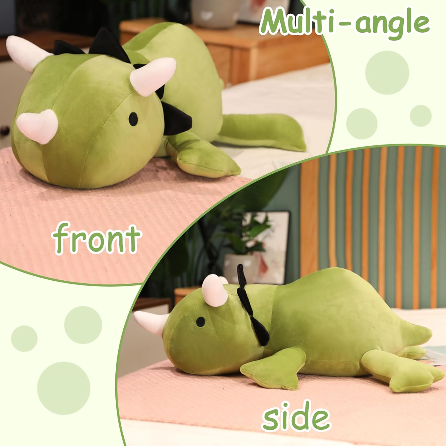 SQEQE Weighted Dinosaur Plush, Anxiety Stuffed Animals, Dinosaur Plushie Weighted Dino Throw Pillows for Kids Adults Green 13.8 Inch, 1.6 Lbs image number 1