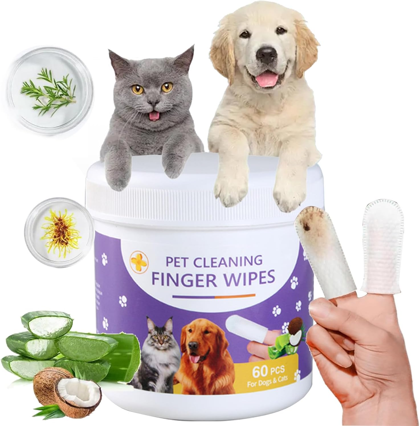 Mumoo Bear 60 Count Ear Teeth Wipes for Dogs and Cats, Pet Ear Cleaner Wipes Pet Dental Care Finger Pads for Fresh Breath & Oral, Soothing Cleansing,Odor Removal,Natural Plant Extracts image number 2