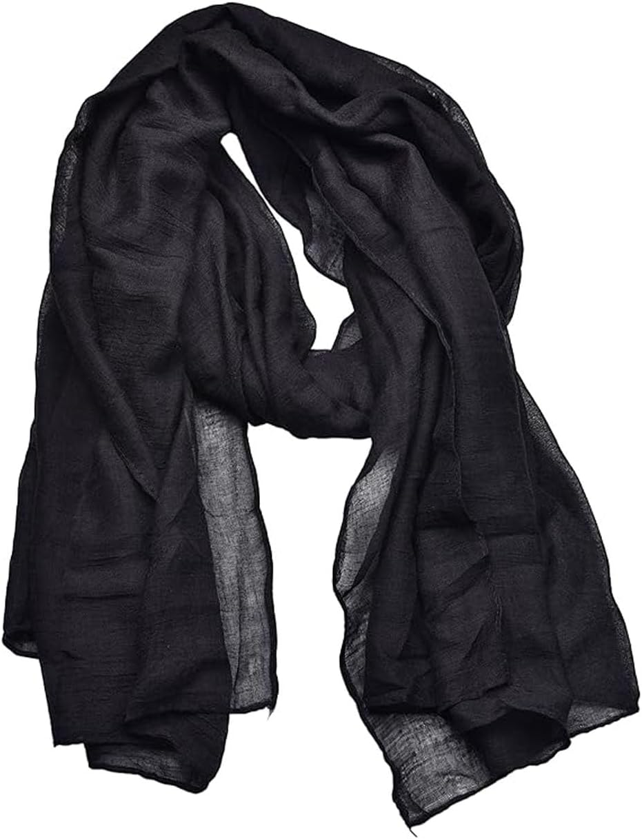 Women'S Cotton Scarf - Light Soft Solid Color Shawl Wrap, 70.8"L&times;35.43"W (180&times;90Cm),Black image number 2
