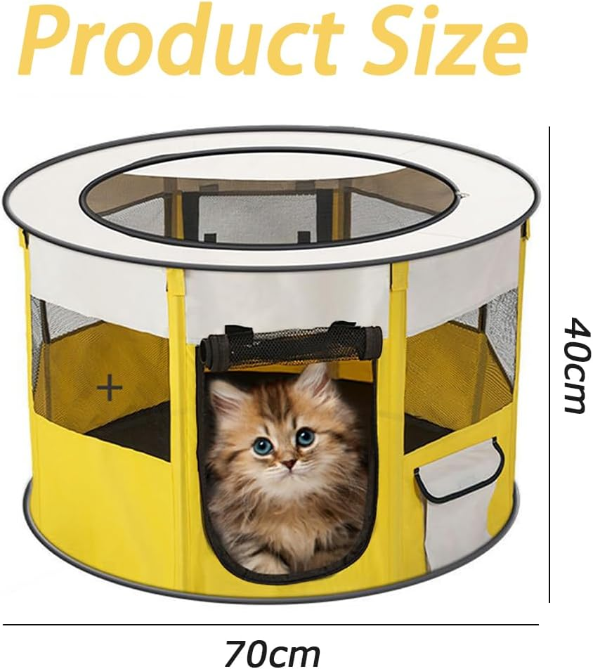 Cat House with Top Cover anti Escape, Small Animal Playpen, Pet Playpen Dog Tent, Yard Fence for Kitten, Puppy, Guinea Pig, Rabbits, Hamster (Yellow, 70 * 70 * 40CM) image number 5