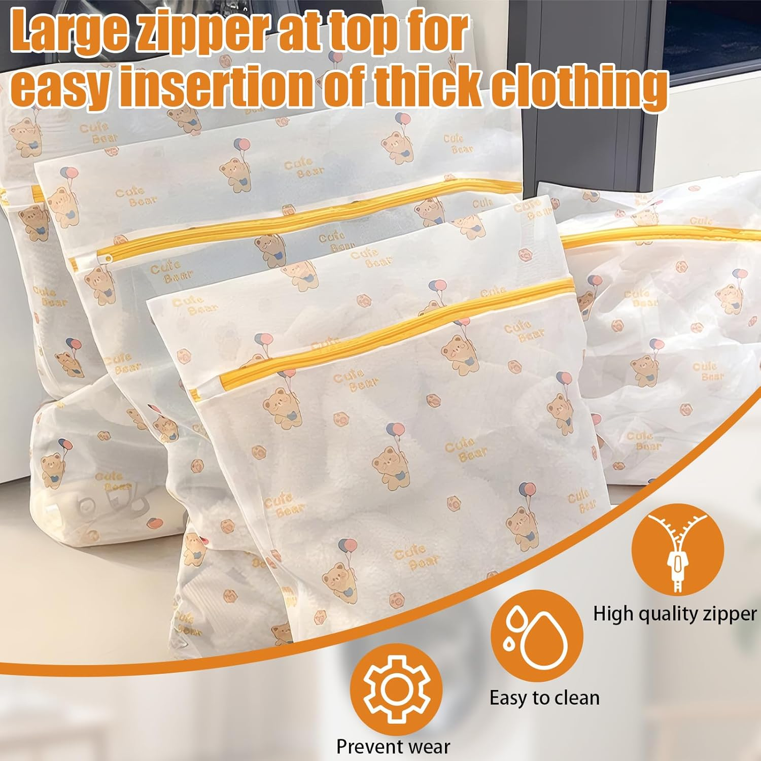 Viiotu 4 Sets Mesh Laundry Bag for Washing Machine,Large Small Travel Laundry Bag with Cute Bear for Delicates,Hosiery,Stocking,Underwear (Balloon Bear) image number 6