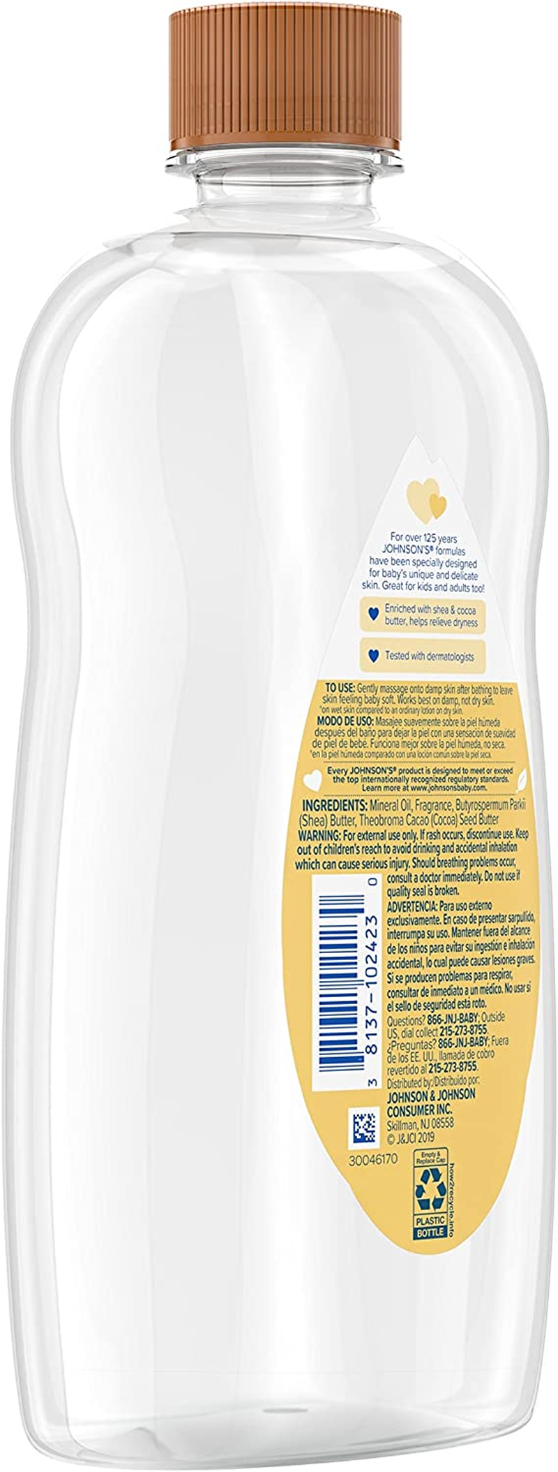 Johnson'S Baby Oil, Mineral Oil Enriched with Shea & Cocoa Butter to Prevent Moisture Loss, Hypoallergenic, 20 Fl. Oz image number 6