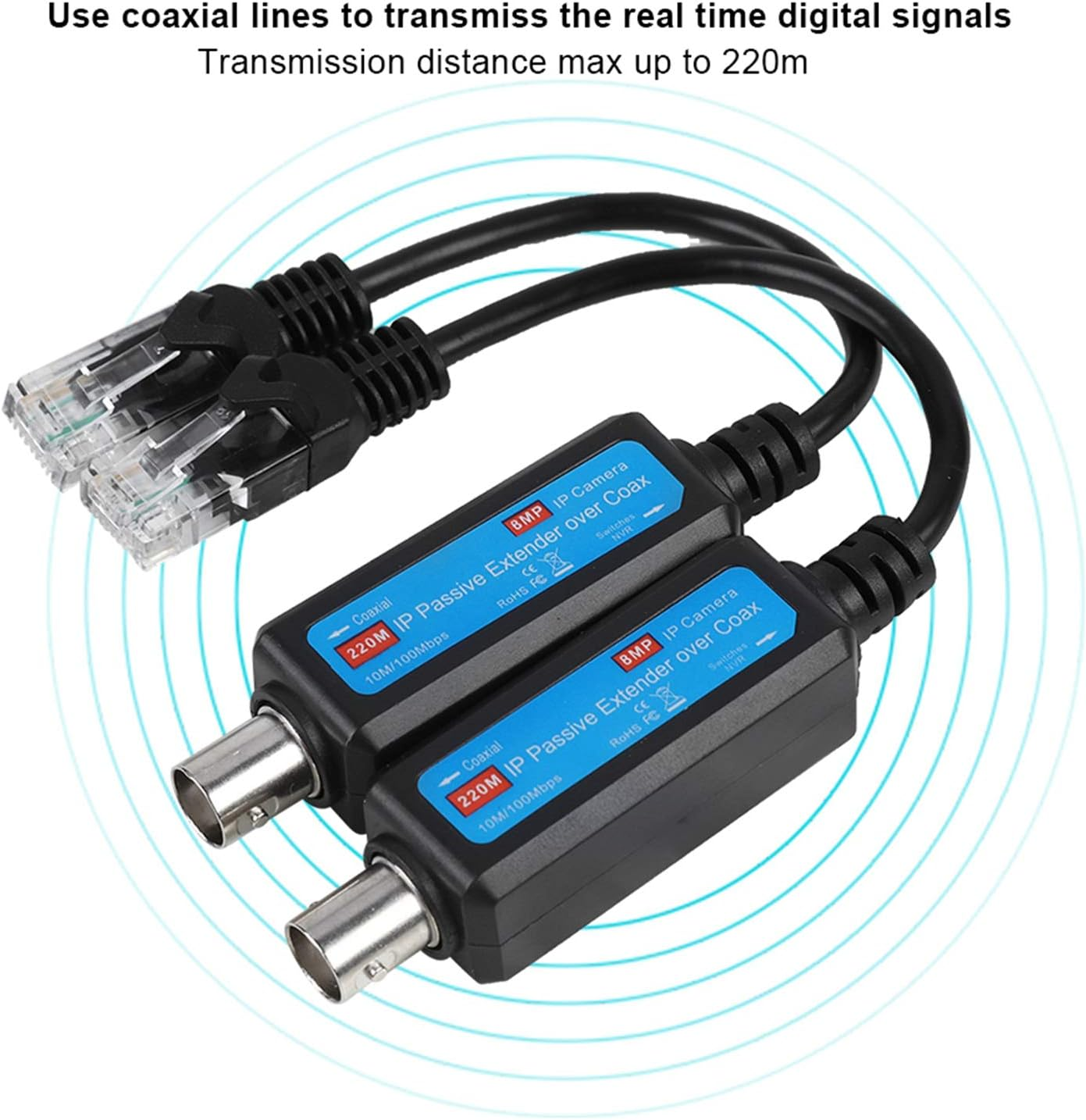 IP Passive Extender Ethernet over Coax, Passive IP Network Coaxial Transmitter Receiver Extender for IP NVR Camera image number 2