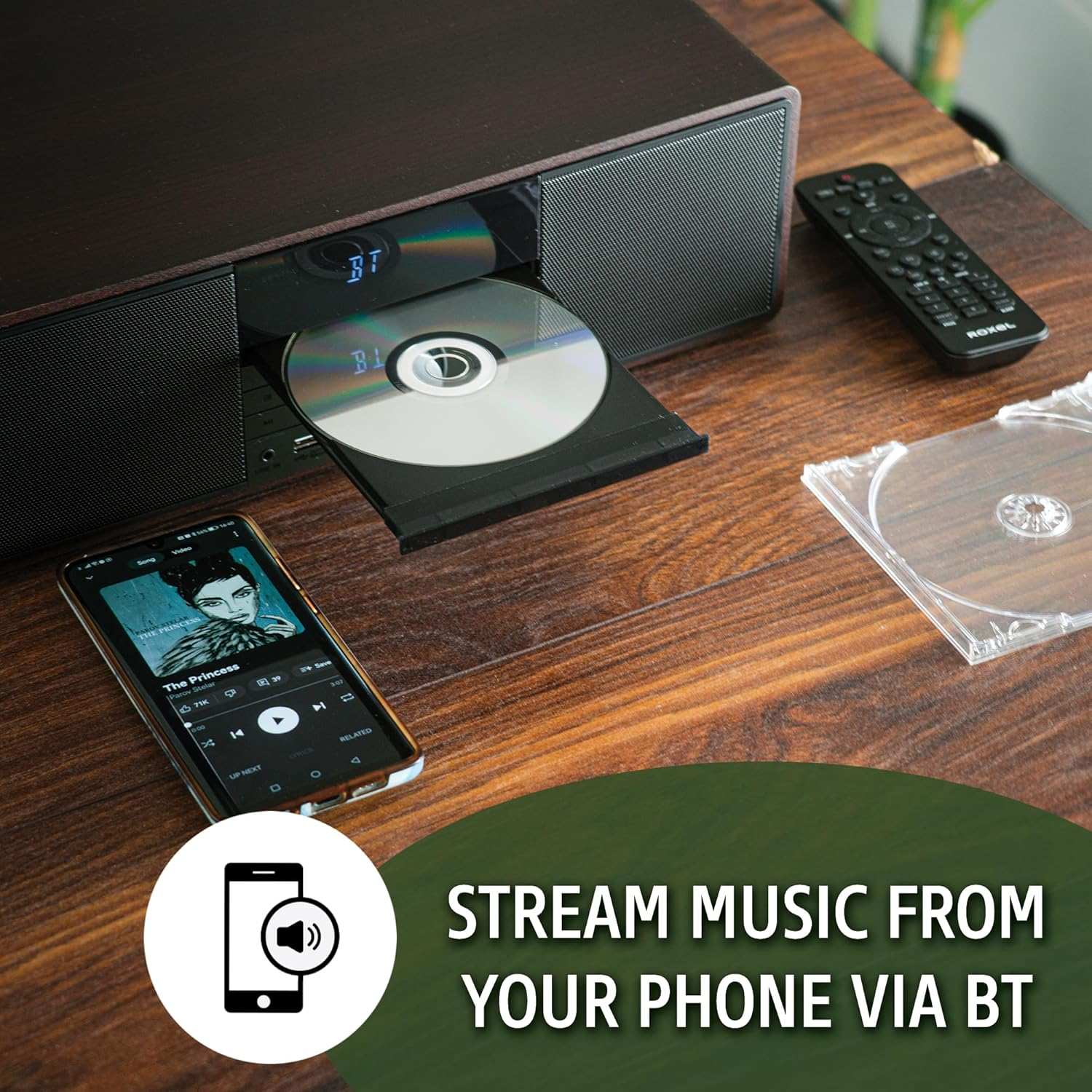 Roxel RCD 400 All in One Compact CD Player HI-FI System DAB/DAB+ Radio, CD/MP3 /USB PLAYBACK with Speakers, Bluetooth, FM & Digital Radio and White Led Display Stylish Wooden Contour image number 2