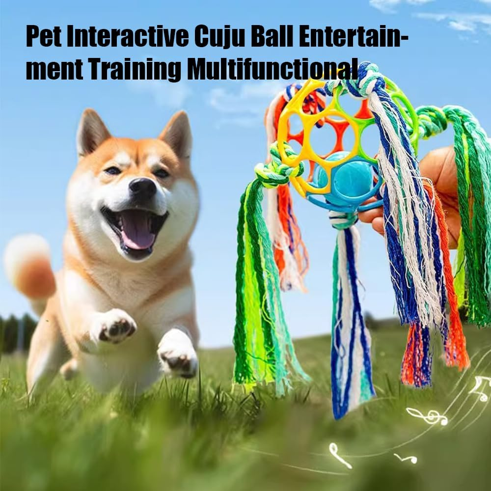 1 PCS Dog Training Ball on Rope with Squeaky Ball,Durable Bell Balls on Rope,6 Colorful Strap Tug of War Dog Toy,Pet Indoor Outdoor Fetch Training Chew Toy,For Puppies Small and Medium Dogs image number 1