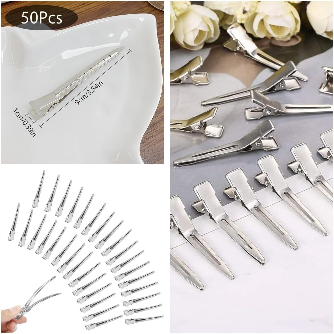 Metal Duck Billed Hair Clips for Styling Sectioning,Silver for Women Long Hair, Alligator Curl Clips for Hair Roller,Salon,Bows DIY with Case image number 2