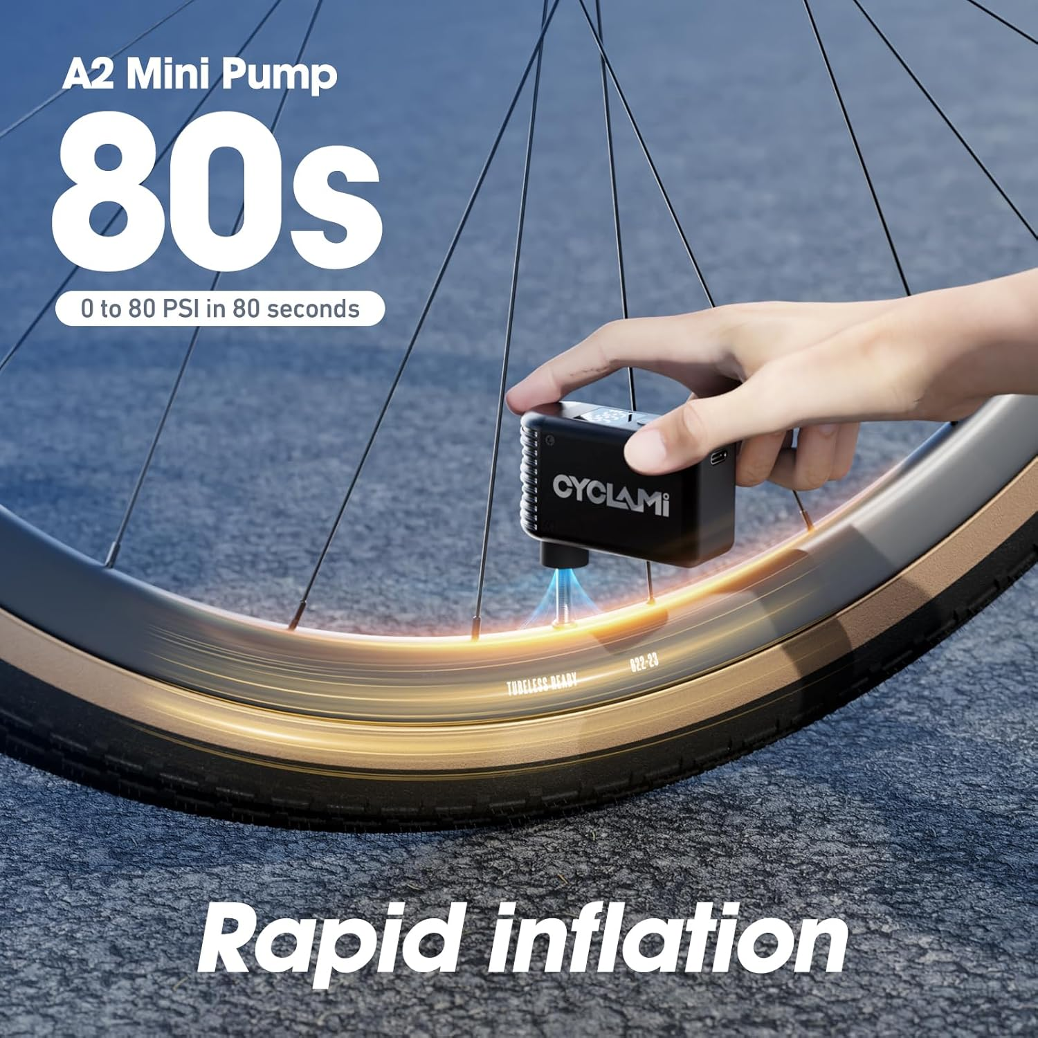 Electric Bike Pump, CYCLAMI Mini Bike Pump 100 PSI Electric Bicycle Air Pump with Digital Pressure Gauge Inflator Portable Air Compressor Presta/Schrader Valve image number 5