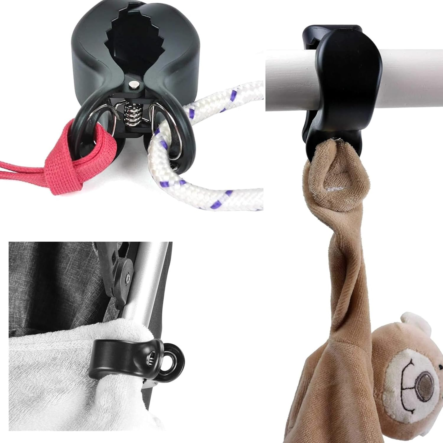 SYTHAK Stroller Pegs Clips,Universal Buggy Pram Pegs to Hooks Muslin and Toys Sun Shade to Canopy for Blanket Clamp, Car Seat Cover Clips, Pram Toy Holder, Nursing Cover.Black