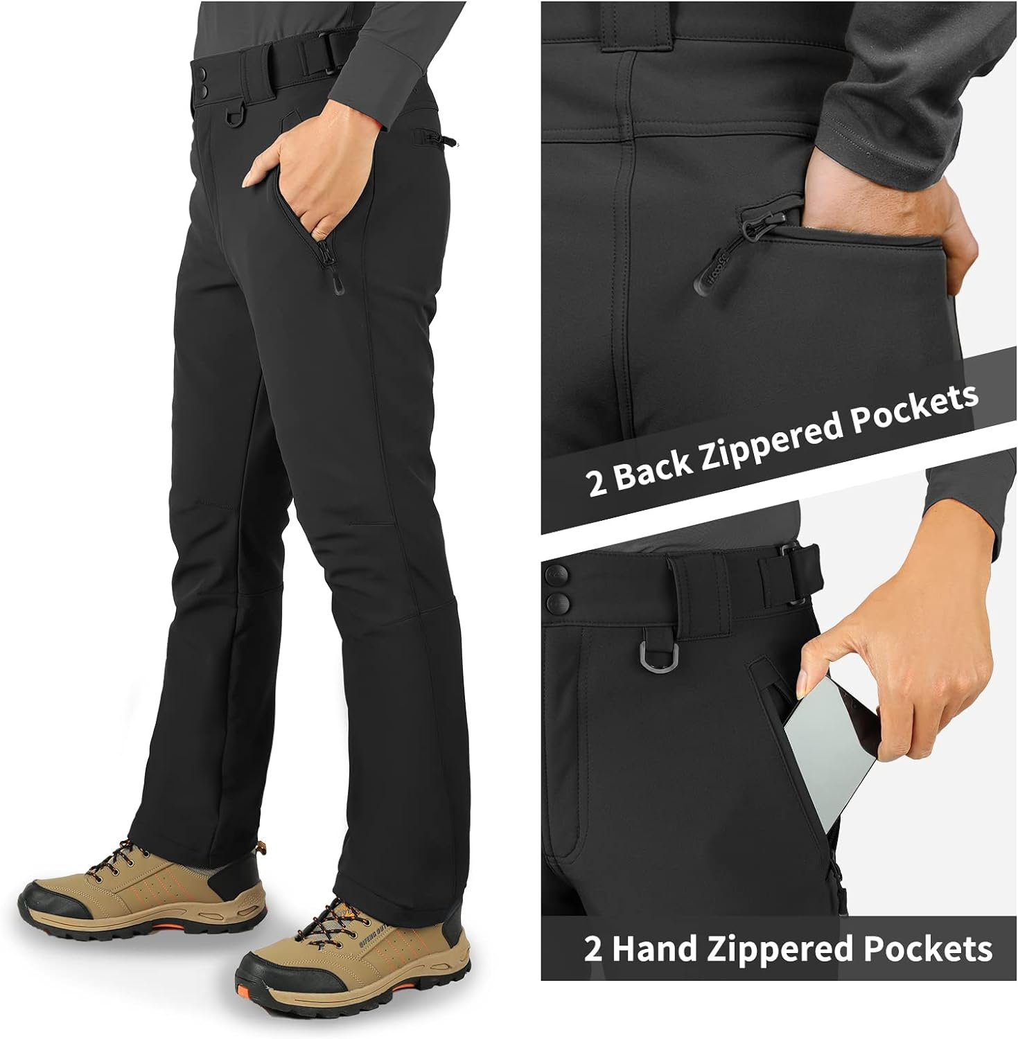 33,000Ft Men'S Waterproof Trousers with Warm Fleece Lined Ski Snow Pants Thermal Softshell Trousers for Golf Hiking Walking image number 6