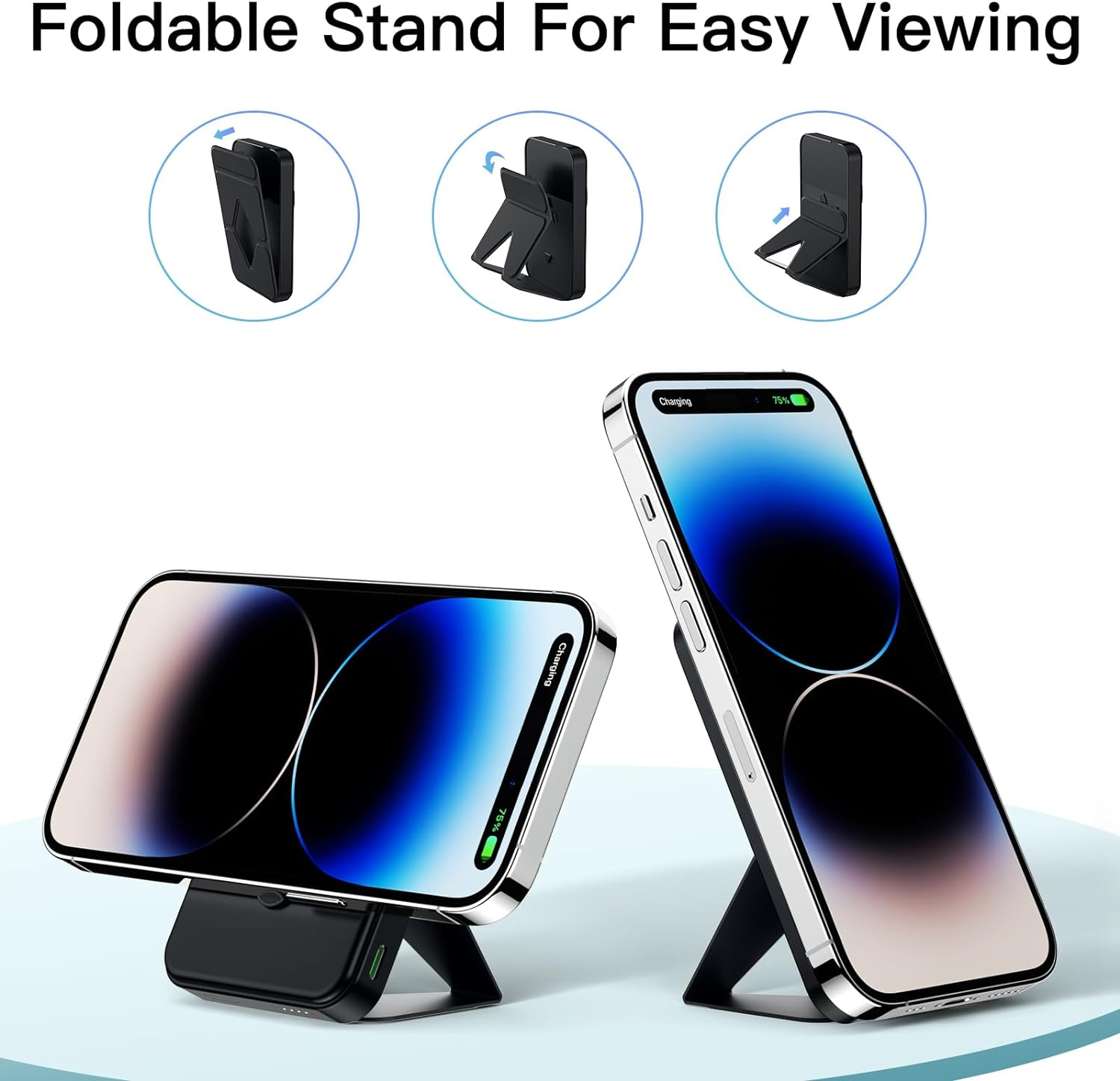 Magnetic Power Bank, Magsafe Power Bank 10000Mah Foldable Kickstand Magnetic Wireless Portable Charger for Battery Pack- and USB-C for Iphone 14/13/12 Series(10000Mah) image number 3