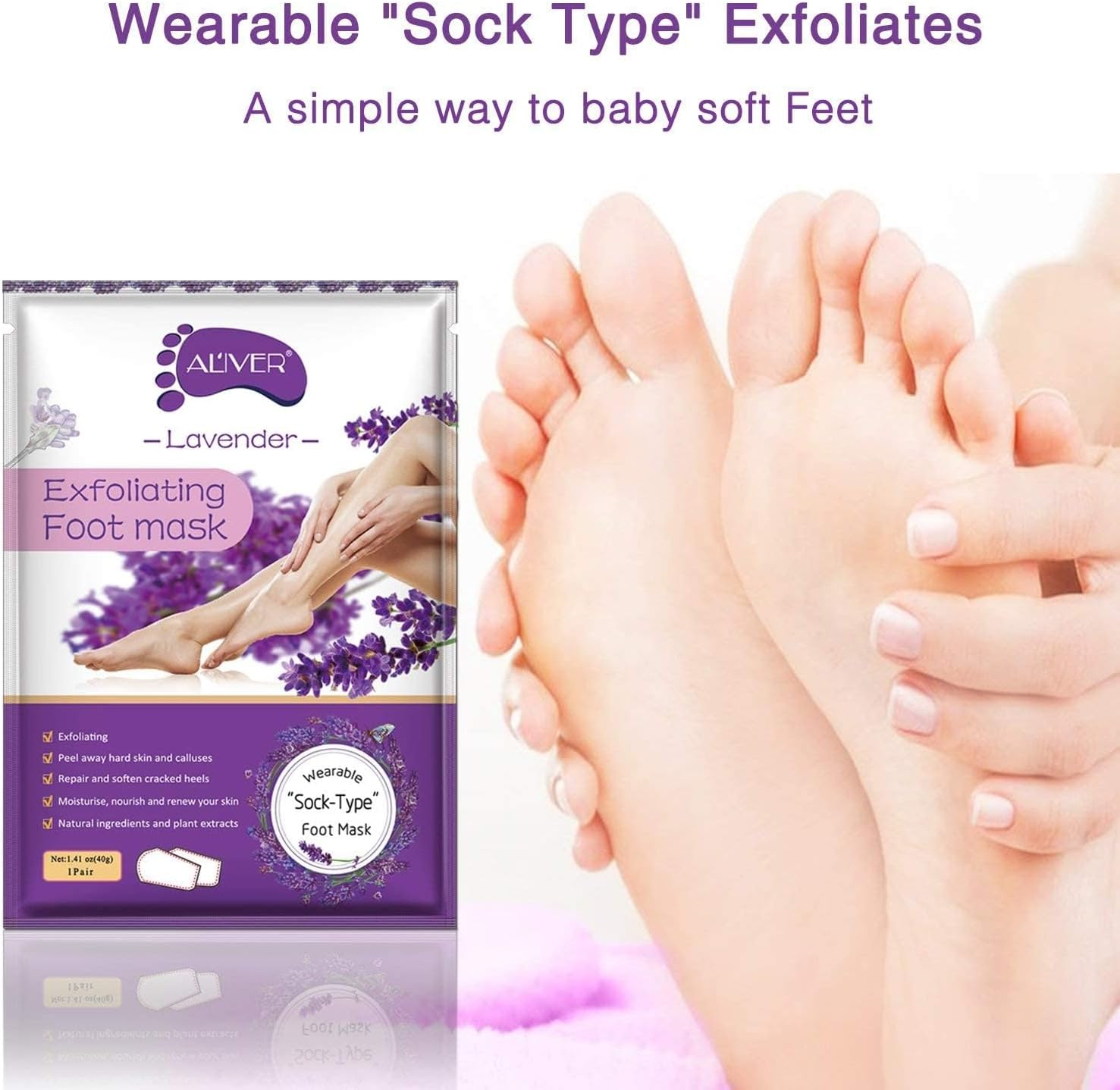 Foot Peel Mask 3 Pack, Exfoliator Peel off Calluses, Exfoliating Foot Care,Foot Exfoliator Repair Dry Cracked Feet,Peeling Away Dead Skin, Calluses, Dead Skin Callus Remover, Baby Soft Smooth Touch Feet-Men Women (Lavender) image number 2
