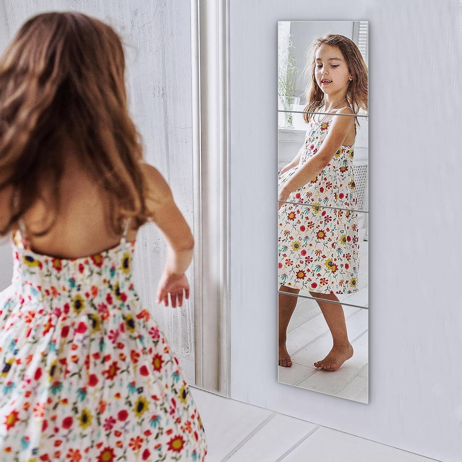 Full Length Mirror Tiles, 4PCS 30Cmx30Cm Acrylic Mirror, Can Be Used as Door Fitness, Bedroom Large Wall, Body, Wall Mounted. image number 3