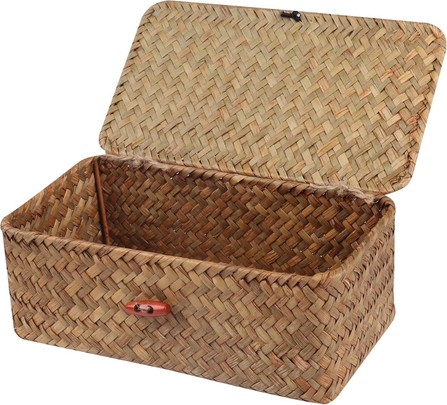 Wicker Shelf Baskets with Lid,Handwoven Seagrass Basket for Storage Basket Bins Rectangular Home Organizer Gift Boxes (Natural Large)