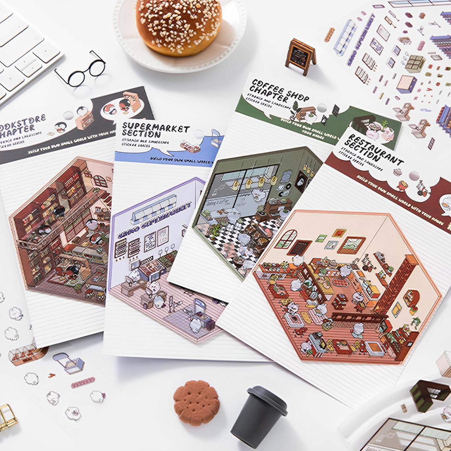 DIY 3D House Stickers, 12 Sets Miniature Scene Stickers 3D Cute Versatile Little Home House Scene Stickers Reusable Cartoon Scene Stickers Safe Fun Scene Stickers for Crafts (Style A) image number 2