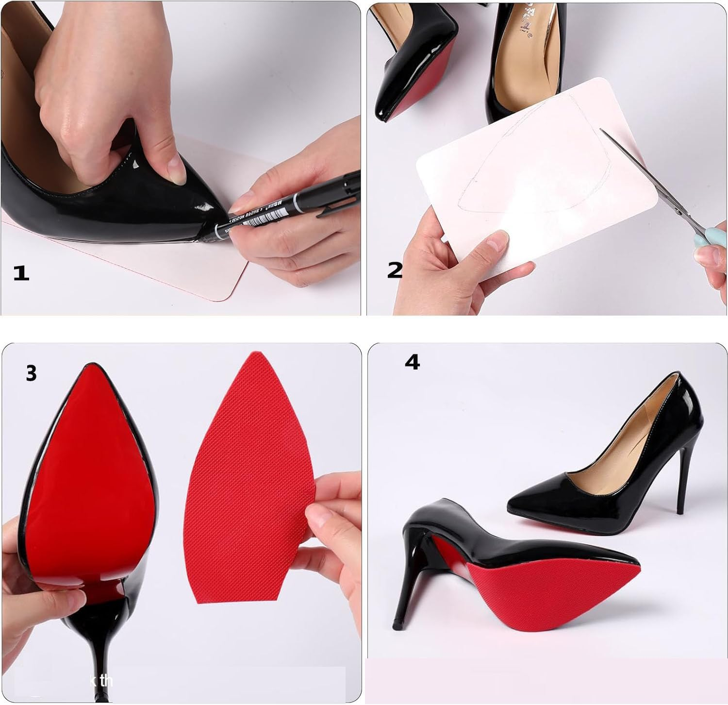 4 Pack Non-Slip Shoe Bottom Protector,Shoe Gummies on Bottom for High-Heels Leather Shoes,Grip Pads,Shoes Cover Bottoms for Women (Red) image number 2