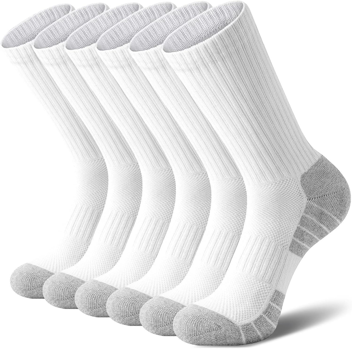 (6 Pairs) Athletic Gym Crew Socks, Cushioned Sports Calf Socks Breathable Cotton Running Hiking Socks for Men Wome