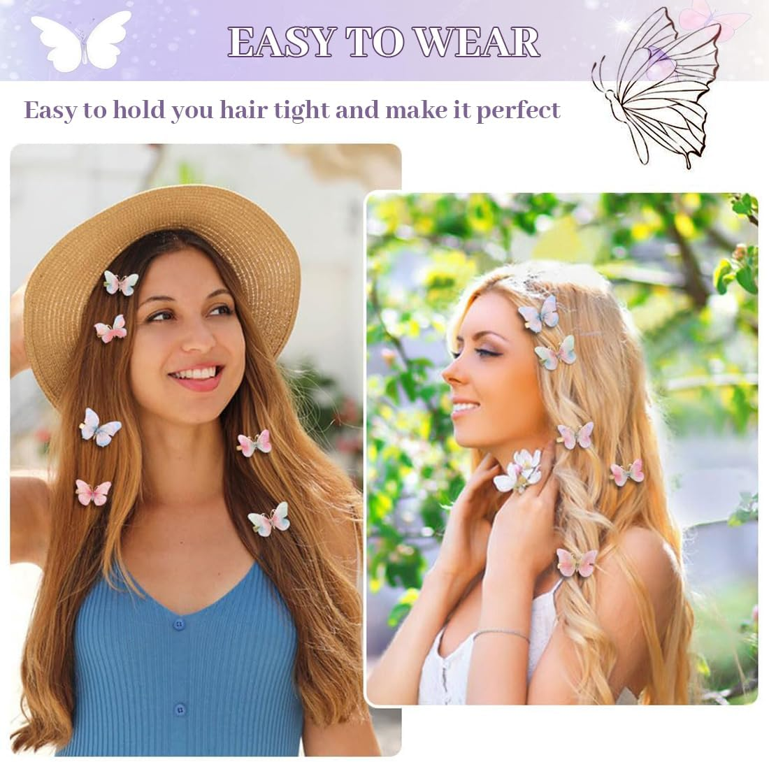 Pack of 20 Butterfly Hair Clips, Hair Clips Girls Women Children Glitter 3D Butterfly Hair Clips Set for Bridal Wedding Accessory image number 5