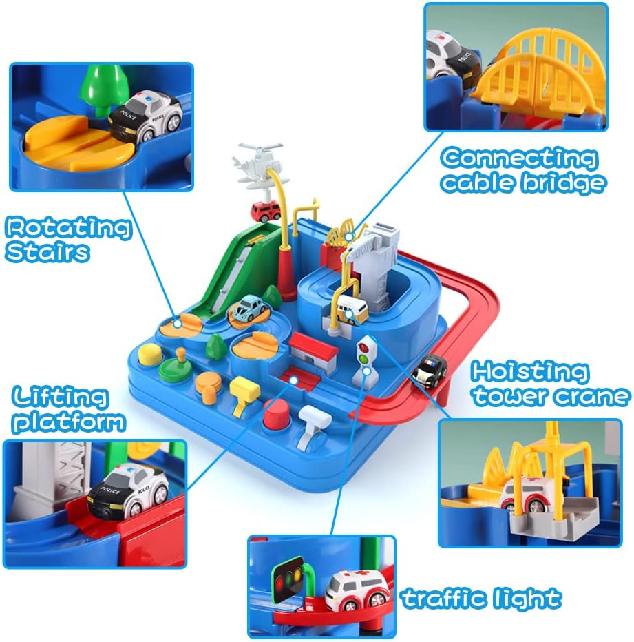 Yzeril Track Playset, City Rescue Preschool Educational Toy Car, Parent-Child Interactive Racing Car Kids Toys, Matching Five Cars, Suitable for Boys and Girls over 3 Years Old. (Bule)