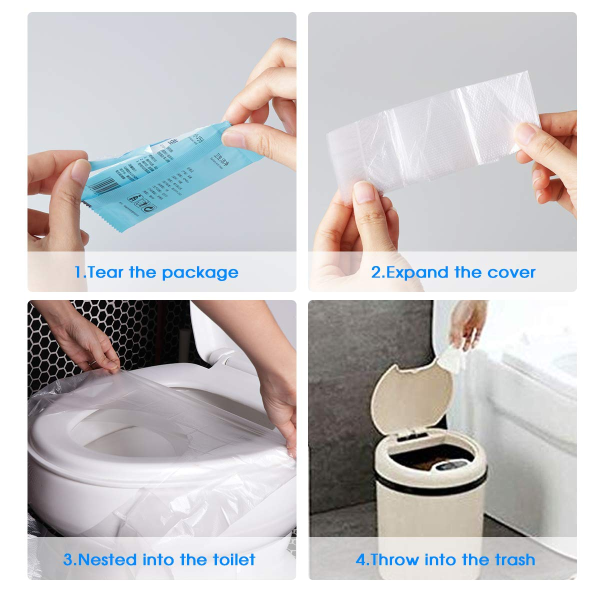 Surplex 50 Pcs Disposable Toilet Seat Covers Plastic, Antibacterial Waterproof Portable Potty Seat Cover for Kids Pregnant Travel Hospital Public Toilet Hotel, Individually Wrapped Pocket Size image number 6