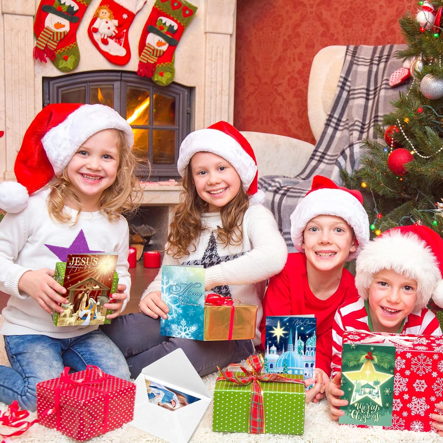 Religious Christmas Cards Multipack, 16 Style Christian Christmas Cards Greeting Xmas Gift Cards Christmas Nativity Cards with Envelopes and 16 Sealing Stickers for Kids and Family, Blank Inner image number 2