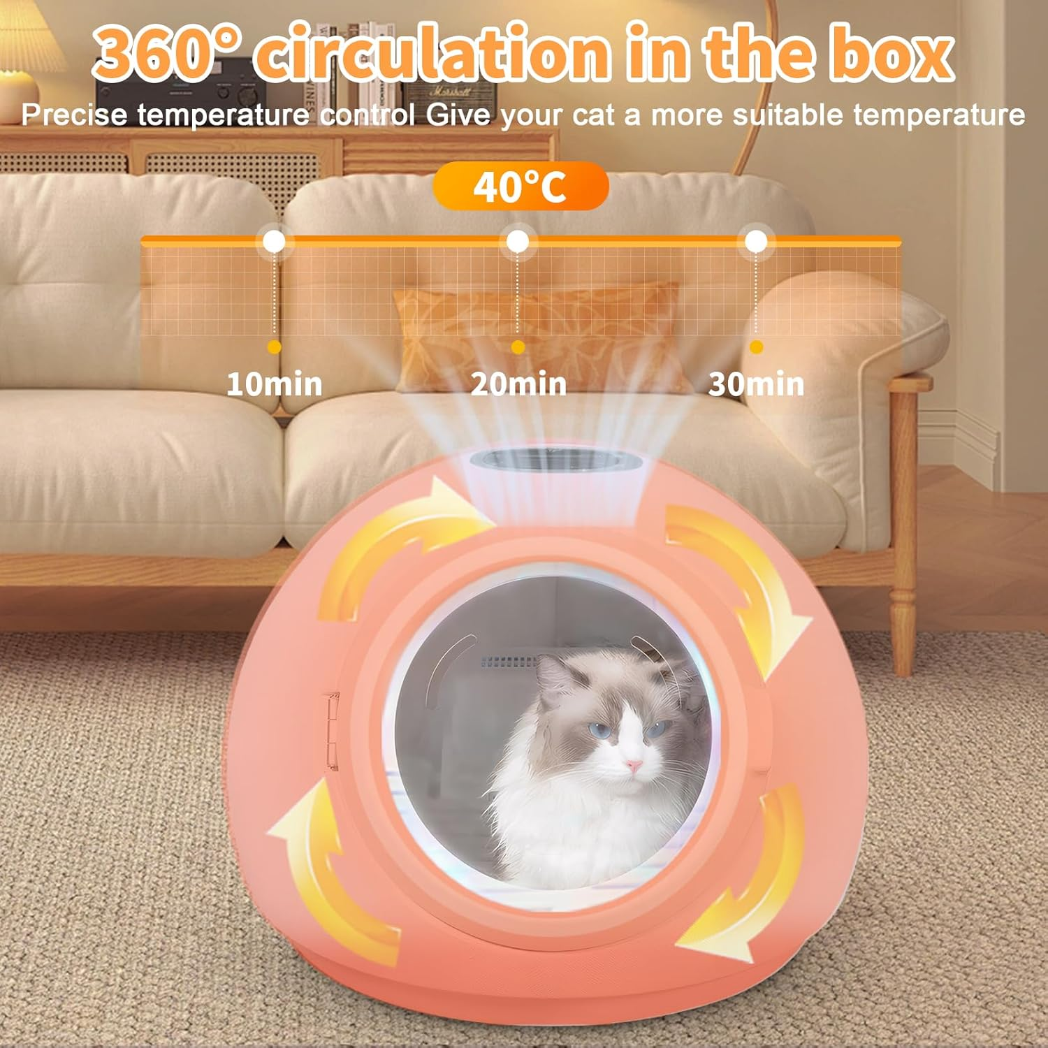 Peiqi Automatic Pet Dryer Box,55L Portable Drying Station for Cats and Small Dogs Ultra-Quiet Hair Grooming Machine,Smart Temperature Control, 360&deg; Rapid Drying&zwnj;, UV Sterilization(55L Circle) - 65L Square image number 4