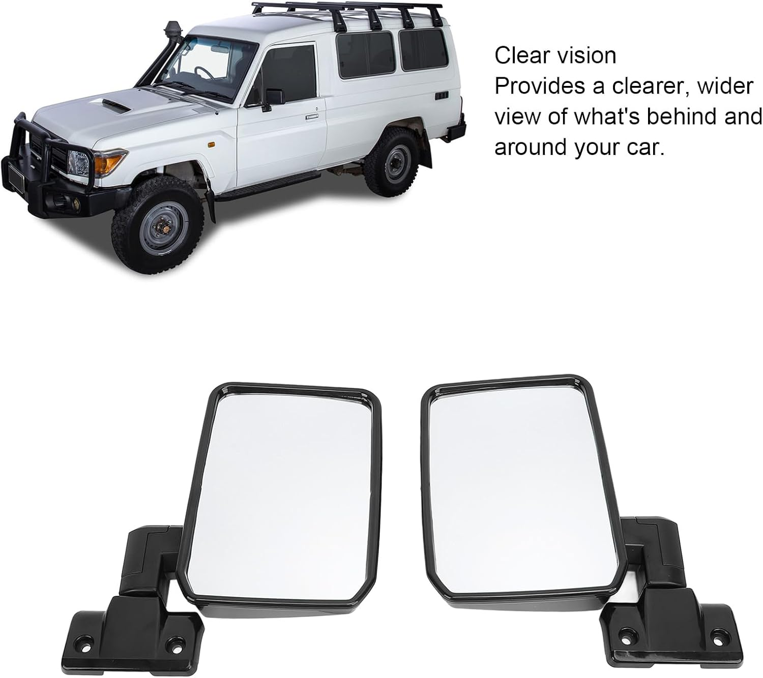 Left Right Door Mirror Set Clear Vision Rearview Mirrors Replacement for Landcruiser 70 75 78 Series 1985-2013 (Long) image number 6