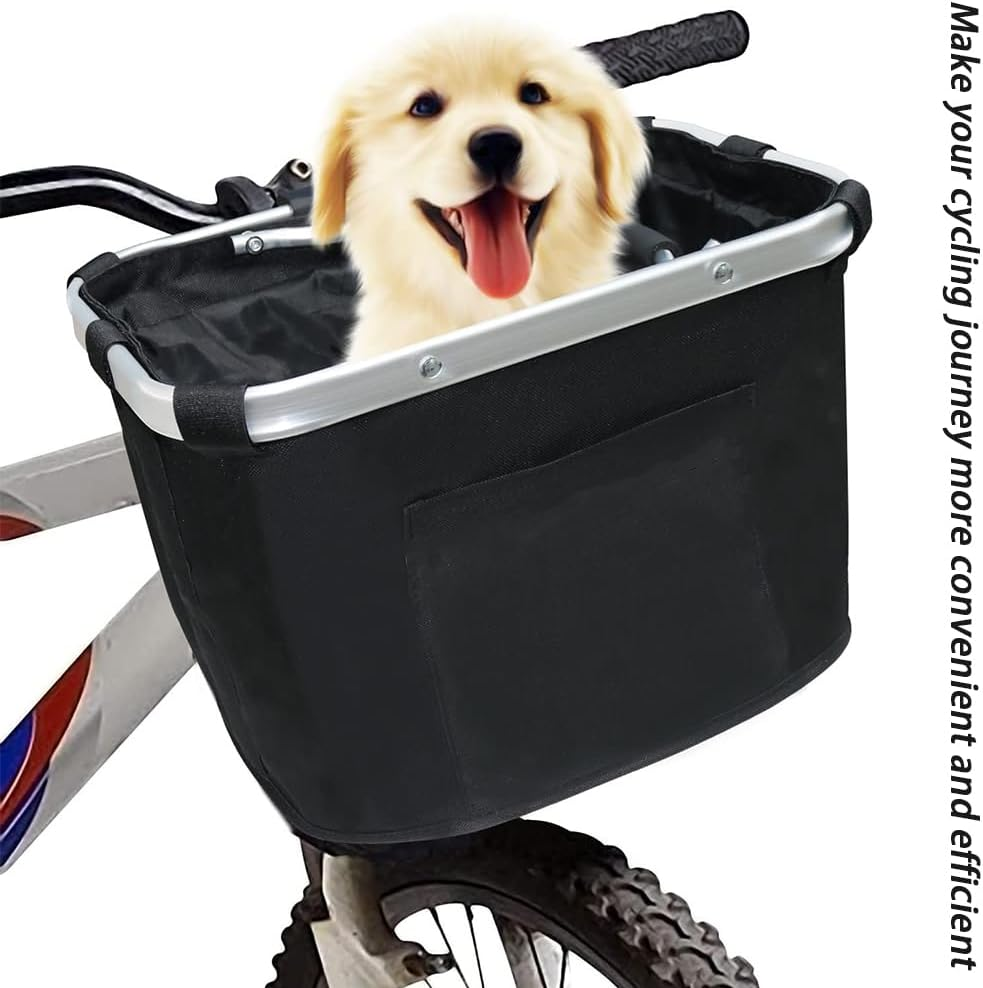 Black Bike Basket for Dogs and Small Pets &ndash; Foldable, Removable Carrier for Cats and Dogs, Quick Release Handlebar Mount, Easy Installation, Detachable Cycling Bag for Mountain, Picnic, and Shopping image number 6