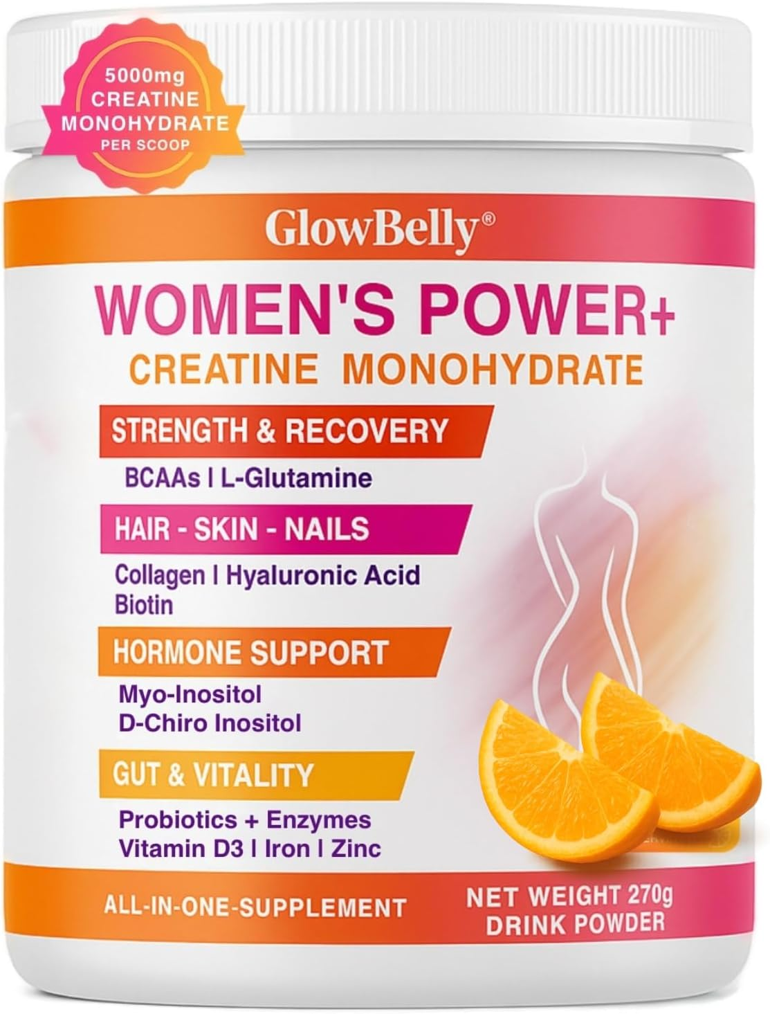 Glowbelly Power+ Women&rsquo;S Wellness Blend | Creatine Monohydrate, Collagen, Bcaas, L-Glutamine, Myo-Inositol, D-Chiro Inositol, Maca, Hyaluronic Acid, Zinc, Biotin, Vitamin D3, Prebiotics & Probiotics | 30 Serves image number 5
