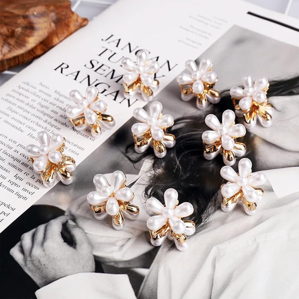 10 Pcs Mini Flower Shape Metal Flower Hair Clips with Beads Non Slip Small image number 6