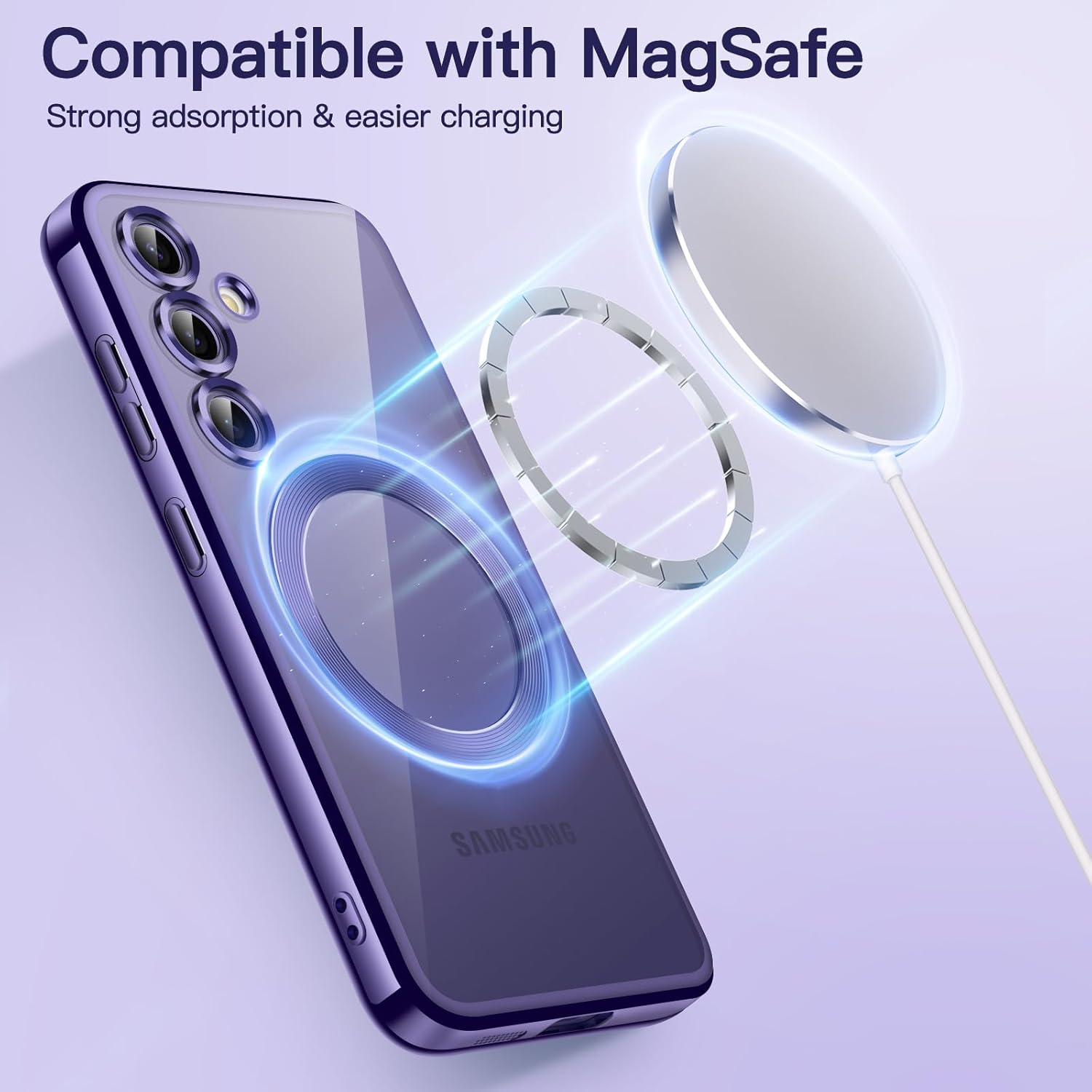 Jetech Soft Clear Case for Samsung Galaxy S24 6.2-Inch, Camera Lens Full Protection, Compatible with Magsafe Wireless Charging, Shockproof Electroplated TPU Phone Cover (Cobalt Violet)