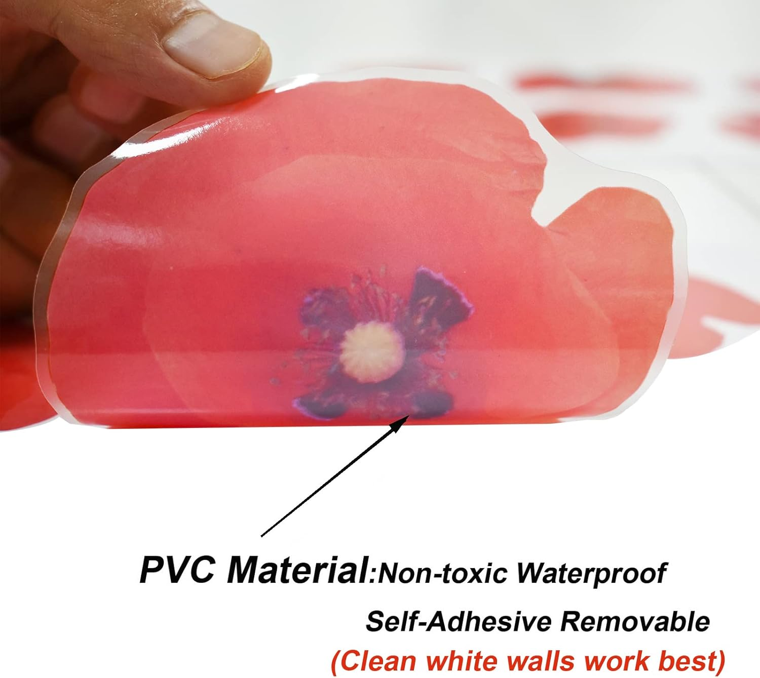 Maydahui Red Poppy Flower Wall Decals Beautiful Floral Wall Stickers (24 X 55 Inch) Peel and Stick Removable Art Mural Decor for Bedroom Living Room TV Sofa Background image number 3