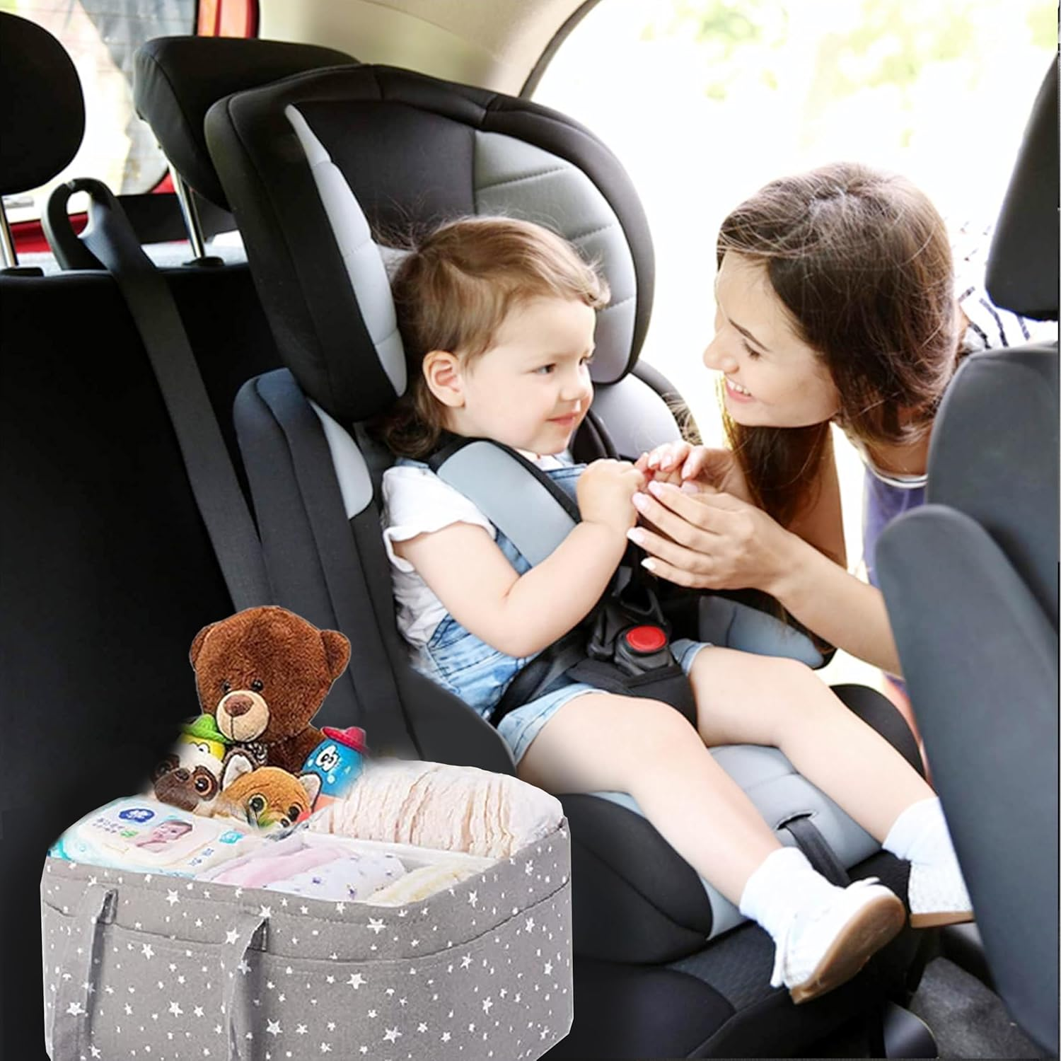 Portable Baby Diaper Caddy Organizer - Storage Basket & Tote Bag for Diapers & Wipes - Newborn Essentials（ Grey） image number 4