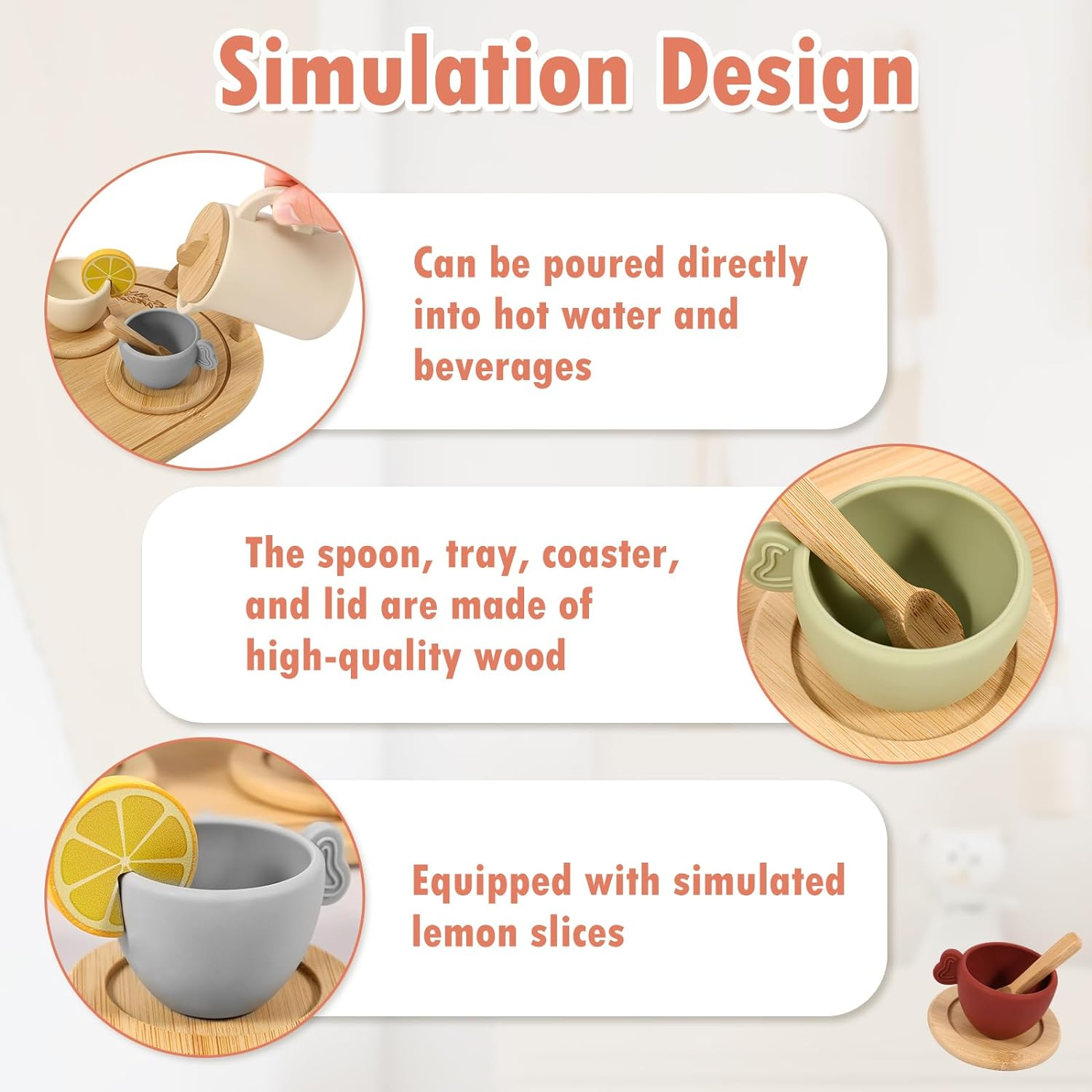 Wooden Tea Set for Little Girls, 14Pcs Tea Party Set for Kids, Simulation Afternoon Tea Kit, Interactive Children Early Education Toys for Girls Birthday Gift (Wood) image number 3