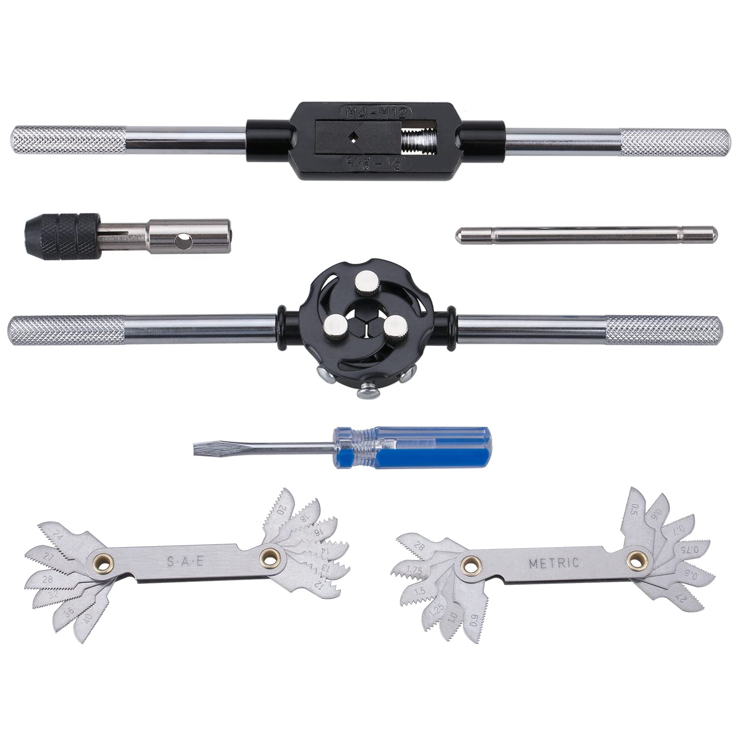 60-Pc Master Tap and Die Set - Include SAE Inch Size #4 to 1/2&rdquo; and Metric Size M3 to M12, Coarse and Fine Threads | Essential Threading Rethreading Tool Kit with Complete Accessories and Storage Case image number 2