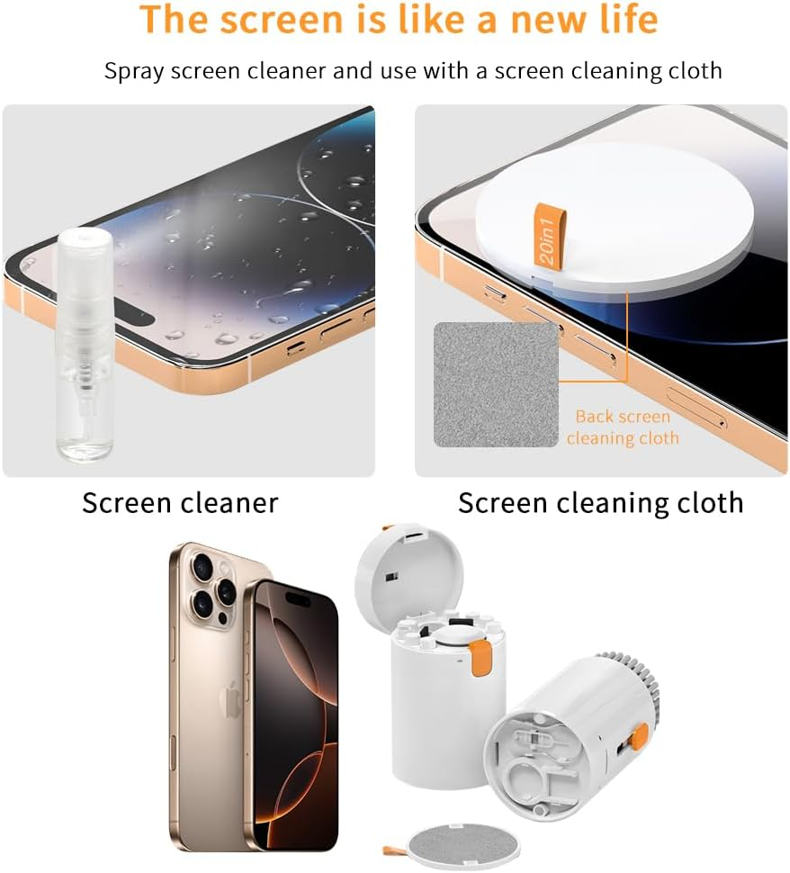 QUMOX 20-In-1 Multifunctional Electronic Cleaner Kit, Keyboard Cleaning Brush, Headphones Cleaner for Airpods, Laptop, Earbuds, Camera, and Phone Cleaning Tools image number 2
