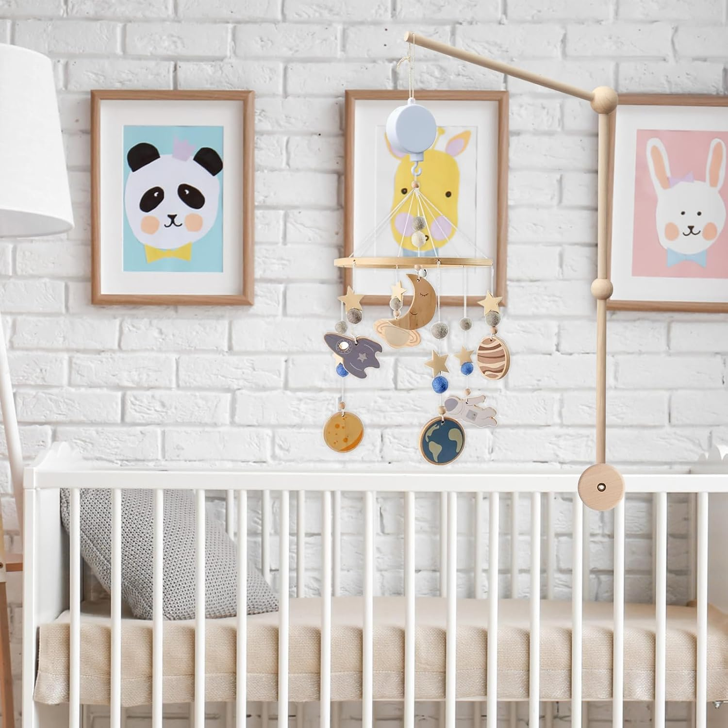 Baby Crib Mobile Arm 27Inch Wooden Crib Mobile Holder with Clockwork Music Box anti Slip Baby Mobile Holder Arm Safe Nursery Baby Mobile Hanger for Crib Baby Bed Nursery Decor image number 2