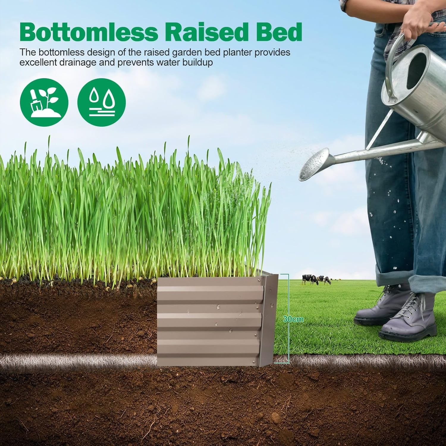 Raised Garden Bed Indoor Outdoor Planter Box Flower Herb Vegetable Green Fruit Holder Container for Yard Balcony Window Patio Steel 240X60X30Cm image number 3