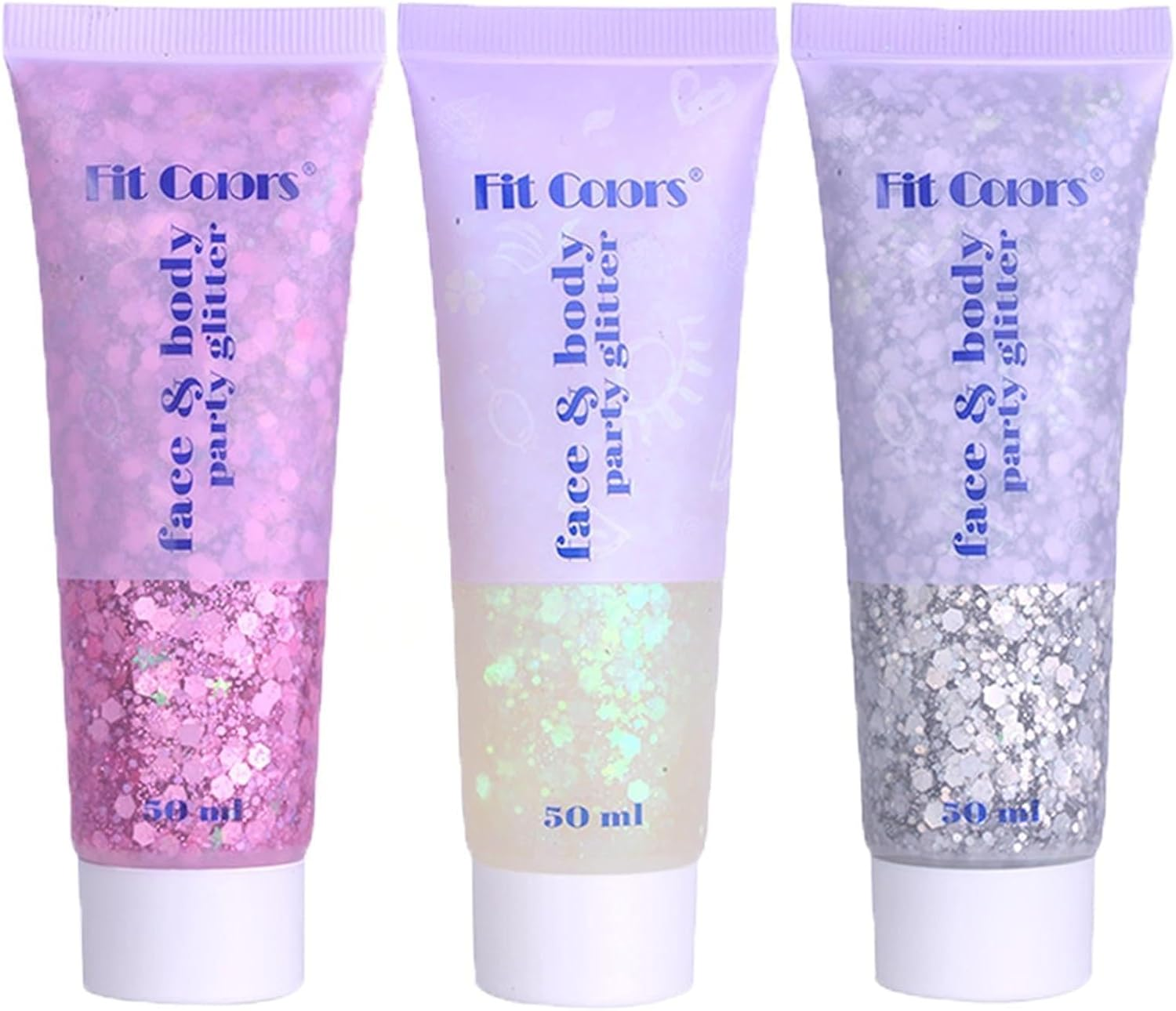 Face Body Glitter, JOMWEN Hair Glitter Sparkles Chunky Face Glitter Gel for Girls Makeup Singer Concerts Music Festival Rave Accessories, Sequins Face Paint (White+Silver+Pink) image number 1