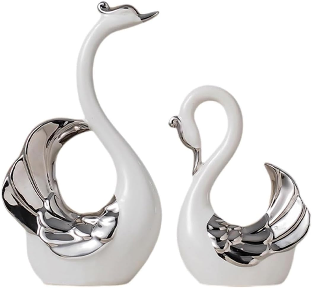 AIMALL 2PCS Ceramic Swan Ornament Set Black and White Modern Figurines for Living Room, Bedroom, TV Cabinet, Coffee Table or Wedding Centrepiece Home D&eacute;cor Display