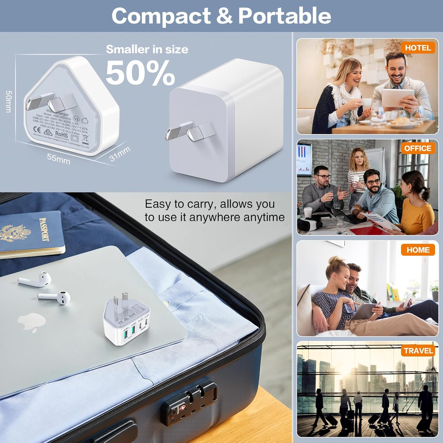 2 Pack USB C Charger, 40W 4-Port Wall Charger AU Plug, PD 3.0 Fast Charger Power Adapter Compatible with Iphone 16 15 14 Pro Max, Galaxy S24, S23, S22, LG image number 2