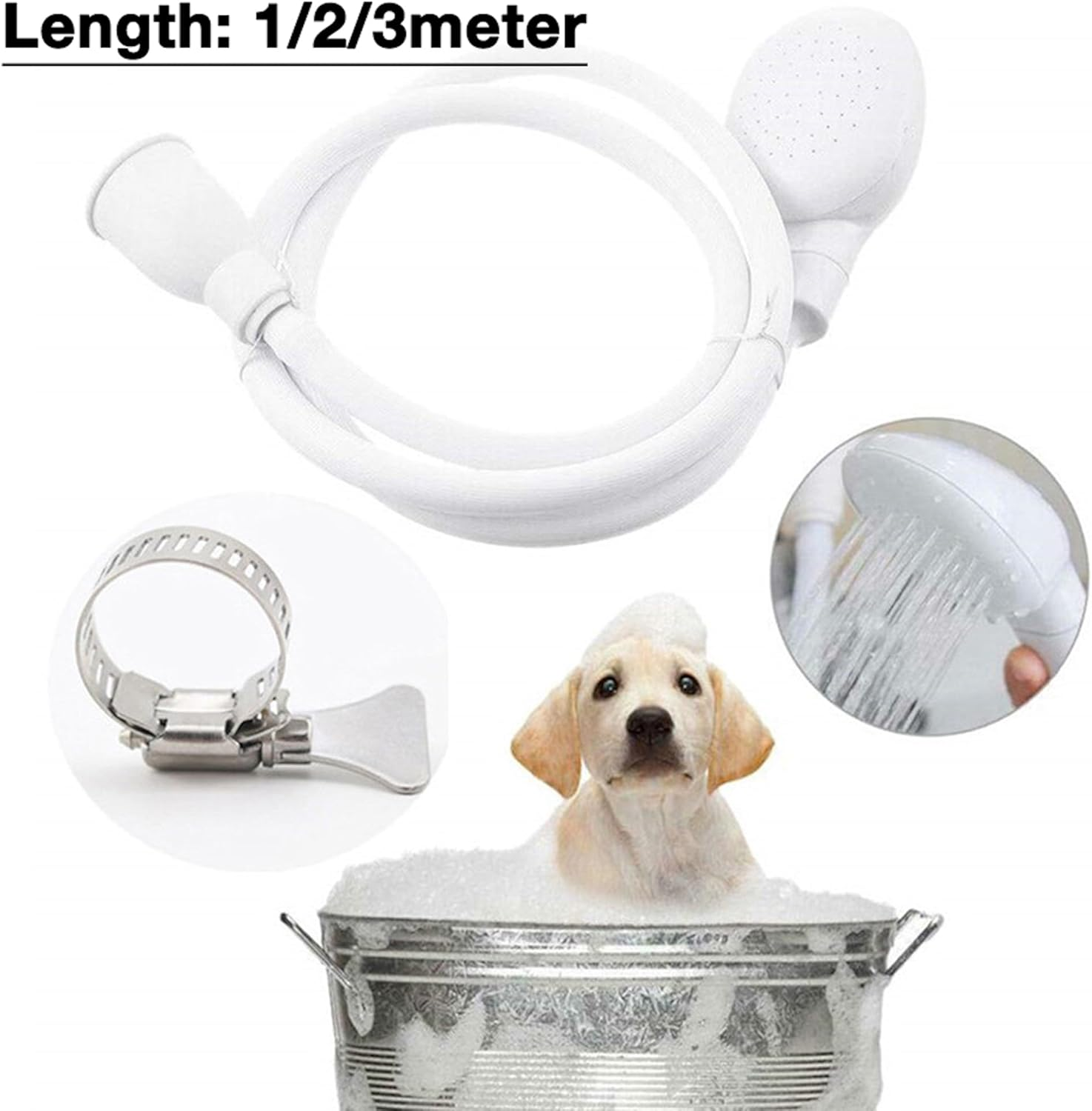 Pet Shower Head Single Tap Shower Head Spray Hose Bathtub Sink Spray Head Washing Indoor (White, 1 Meter) image number 1