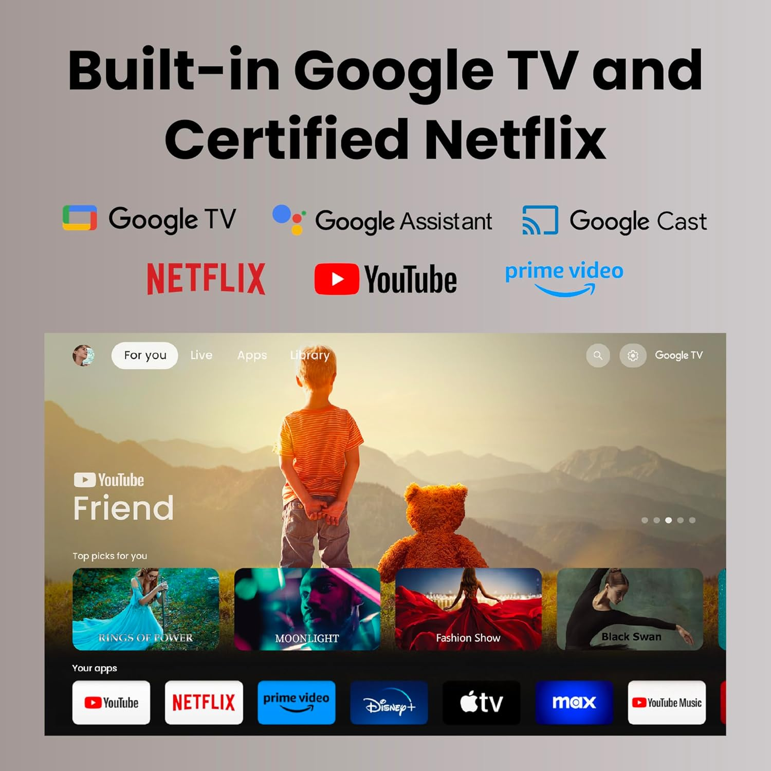 Benq GP520 | 4K HDR 2600Lm LED Living Room Projector for Home Entertainment with Google TV, Auto Cinema Mode, MEMC, Rec.709, HDR10+