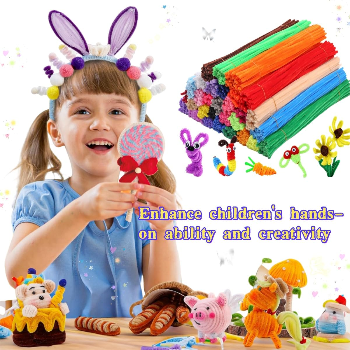 600 Pieces Pipe Cleaners Assorted Colored Chenille Stems for Art and Crafts, Pipe Cleaner Crafts for DIY Art and Craft Projects Creative Gift Party Decorations image number 2