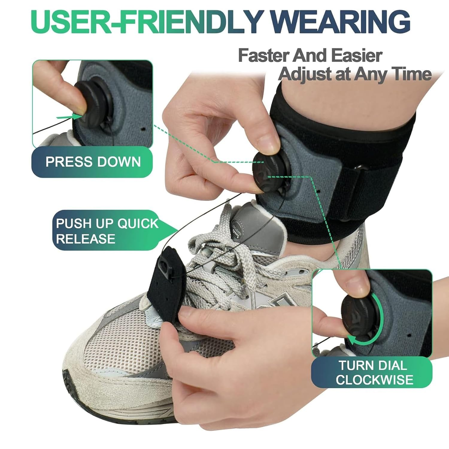 Drop Foot Brace with Reel-Adjust Dorsiflexion Foot Support Lifting up Foot Drop Brace for Walking with Shoes for Foot Drop Cause by Als,Ms,Stroke,Diabetic Neuropathy AFO Fit Women & Men (1, Gray-Black) image number 2